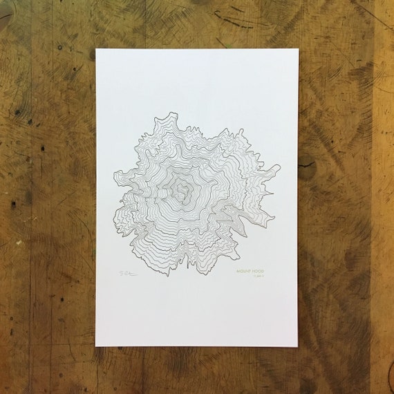 Mount Hood Oregon Topographic Map Letterpress Print - 12" x 18"