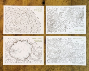 Oregon Topographic Map Letterpress Postcards