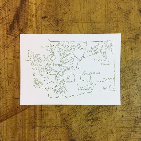 Washington State Map Letterpress Postcard