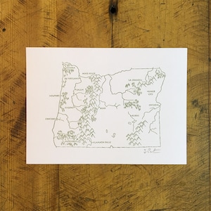 Oregon State geïllustreerde kaart boekdruk print-5 x 7