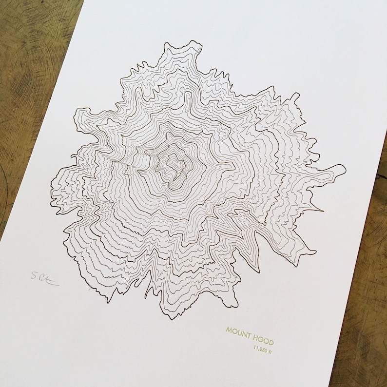 Mount Hood Oregon Topographic Map Letterpress Print - 12" x 18" image 2