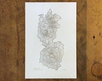 Three Sisters Topographic Map Letterpress Print - 12" x 18"