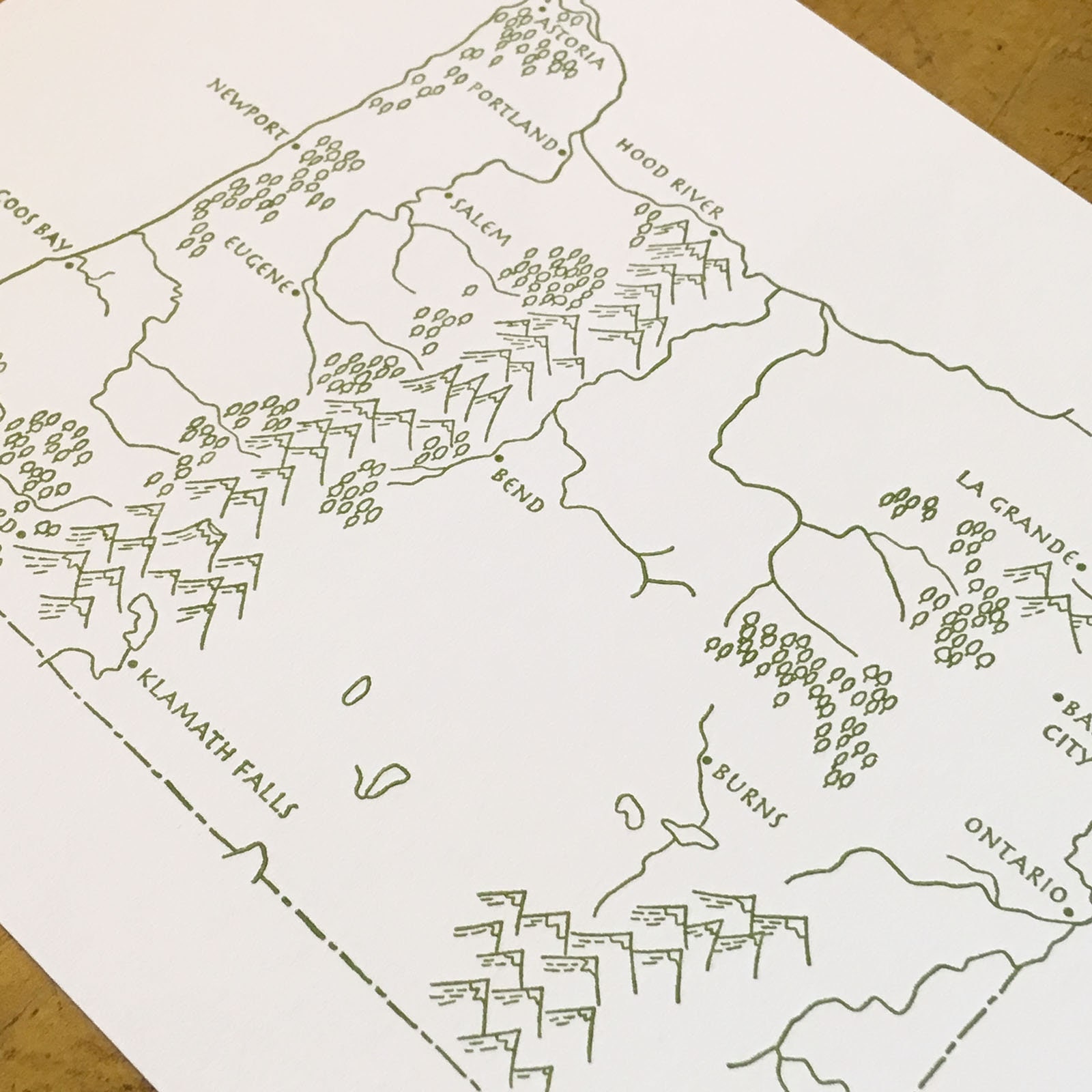 Oregon State Illustrated Map Letterpress Print 5x7 | Etsy
