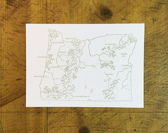 Oregon State Map Letterpress Postcard