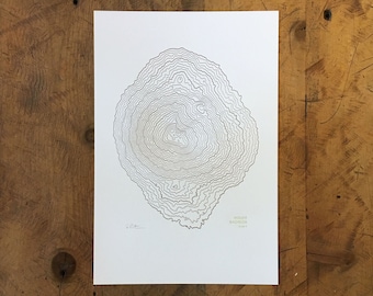 Mount Bachelor Topographic Map Letterpress Print - 12" x 18"