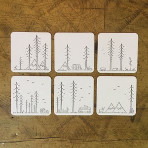 Minimal Adventure Letterpress Coasters - Set of 6