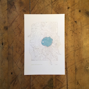 Crater Lake National Park Topographic Map Letterpress Print - 12&quot; x 18&quot;