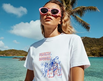 Perfectly Imperfect Self-Love T-Shirt with Pink Blue Floral Drawings