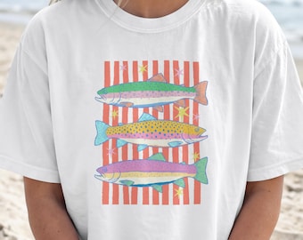 Colorful Summer Striped Fish T-Shirt | Beachy Tropical Fish Design