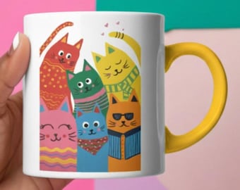 Colorful Cat Items - Mug, Sticker, Magnet, Greeting Card