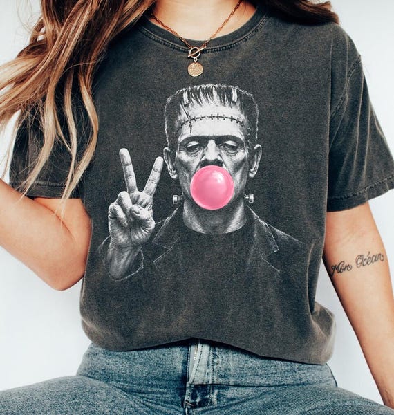 Frankenstein Shirt, Frankenstein Bubble Gum Shirt, Peace Sign Frankenstein Shirt, Vintage Frankenstein Shirt
