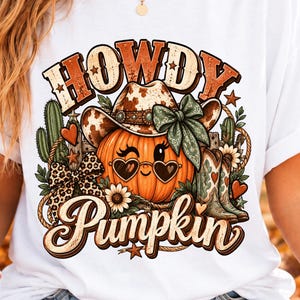 Howdy Pumpkin PNG, Western Fall Clipart, Cowgirl Halloween Design, Autumn Sublimation,  Rodeo Digital Download