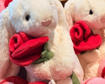 Authentieke Jellycat crème konijn pluche, met roos gevuld konijn Cadeau voor haar