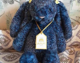 Jellycat Hopscone Bunny Plush – Medium Deep Sea Blue Luxe Collection