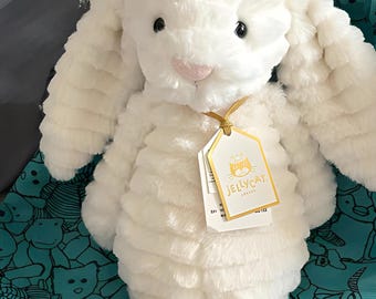 Jellycat Bashful Luxe Bunny Plush, Creamy White Textured Rabbit, Medium Soft Toy