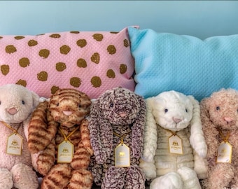 Custom Luxe Bunny Jellycat Medium Plush Toy, Authentic Soft Cuddly Stuffed Animal, Cute Bunny Nursery Decor