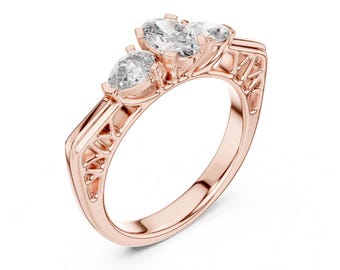 Anillo de bodas de tres piedras con diamantes y moissanita: anillo de promesa de plata de ley 925