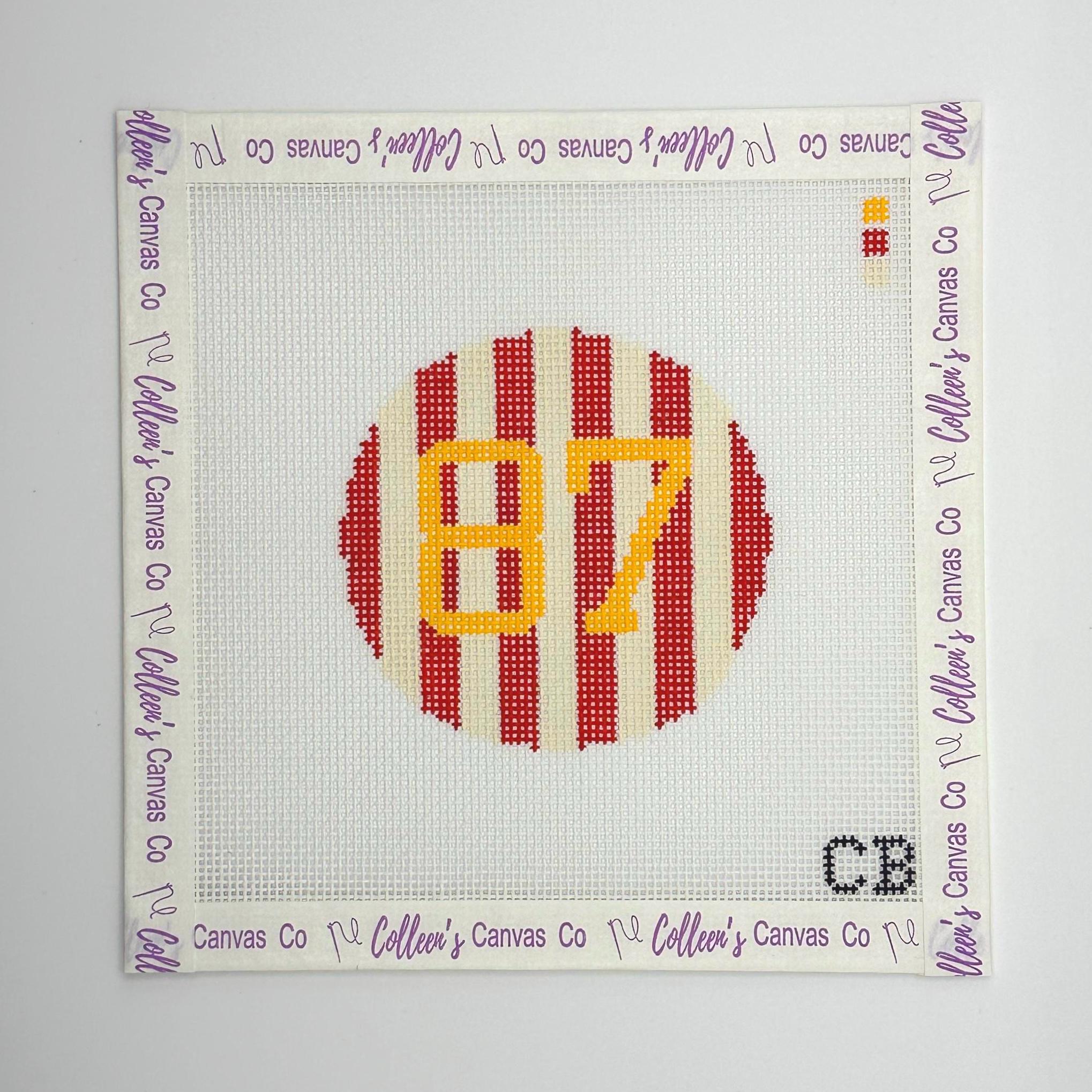 Script Numbers Needlepoint Custom Initial/number Striped Circle Hand-painted Needlepoint Canvas - Etsy