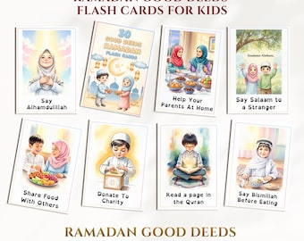 30 Ramadan Good Deeds Flashcards, Printable Muslim Activity Cards, Islamic Educational Resource (Digital Download)