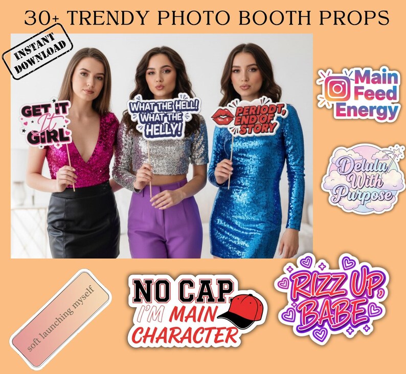 30+ Trendy Photo Booth Props, Printable Viral Slangs Party Signs, Funny ...