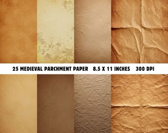 Papel de pergamino medieval, 25 páginas de manuscritos antiguos, papel antiguo envejecido, efímera imprimible para diario basura