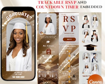 Digital Graduation Website With RSVP, Editable Gold Save The Date Grad Web Announcement, Class of 2026 (Canva Template)