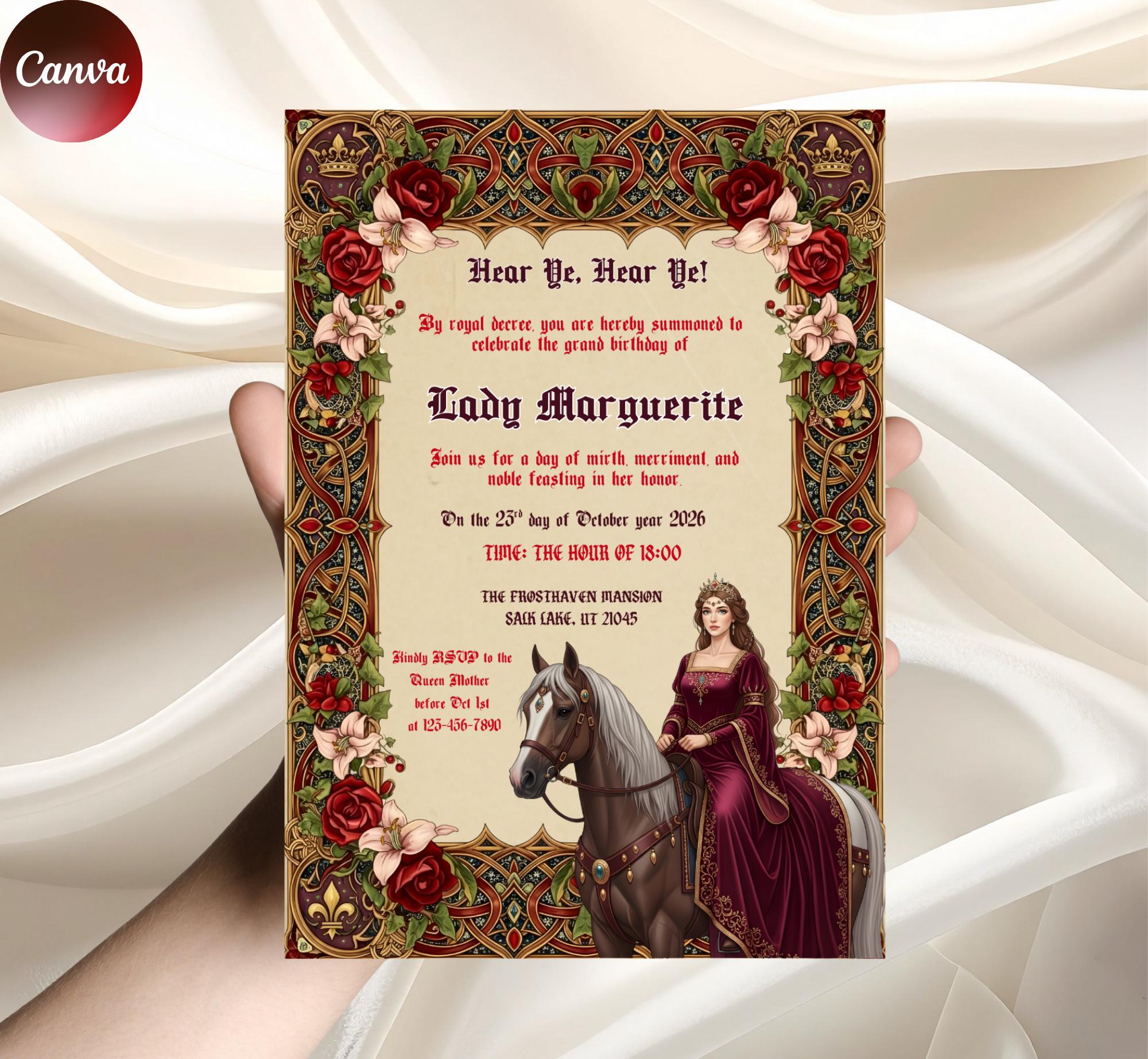Medieval Princess Birthday Invitation Template, Editable Royal Castle ...