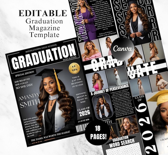 2026 Graduation Magazine Booklet, Editable Grad Activity, DIY Graduation Keepsake, Senior Memory Book (Digital Download, Canva Template)