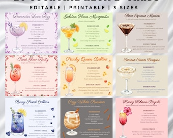 Editable Cocktail Recipe Card Template: Watercolor Illustrations (Digital Download, Canva Template)