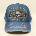 Old Fuckers Club Distressed Denim Cap | 3D Printed Skull Adjustable Dad Hat