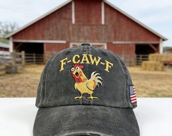 Gorra de béisbol vintage con bordado de gallo / Gorra unisex ajustable de estilo F Caw F, suave y lavada