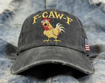 Vintage Rooster Embroidered Baseball Cap | F Caw F Style Adjustable Soft Washed Unisex Hat