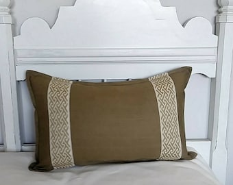 READY TO SHIP 20X14" pillow cover with 1/2" flange.  Incredible tabacco color with samuel&sons trim. (inserts not included)