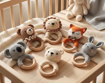 Personalized Baby Rattle, Handmade Newborn Toy, Custom Name Teether Rattle, Baby Shower Gift for Boys & Girls