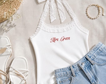 Personalized Embroidered Lace Tank Top, Wife of the Party Shirt, Personalized Bride Shirt