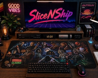 Horror Movie Characters Desk Mat | Classic Horror Collage