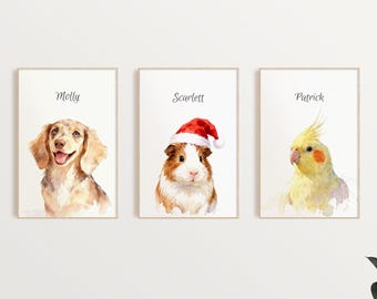 Retrato de mascota en acuarela personalizado / Pintura personalizada a partir de tu foto / Perro, gato, pájaro y mascotas exóticas / Regalo artístico único para mascotas / Impresión digital