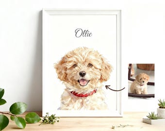 Retrato personalizado de mascota, pintura a la acuarela personalizada a partir de una foto, regalo conmemorativo para mascotas, regalo para amantes de las mascotas, descarga digital