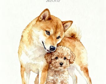 Retrato personalizado de dos mascotas, pintura de acuarela personalizada a partir de una foto, regalo conmemorativo para mascotas, regalo para amantes de las mascotas, descarga digital