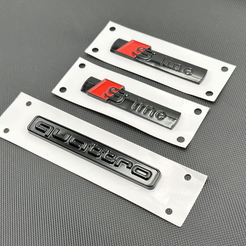 3pcs Gloss Black Audi Rear Trunk Quattro S-LINE Side Fender Emblem ...