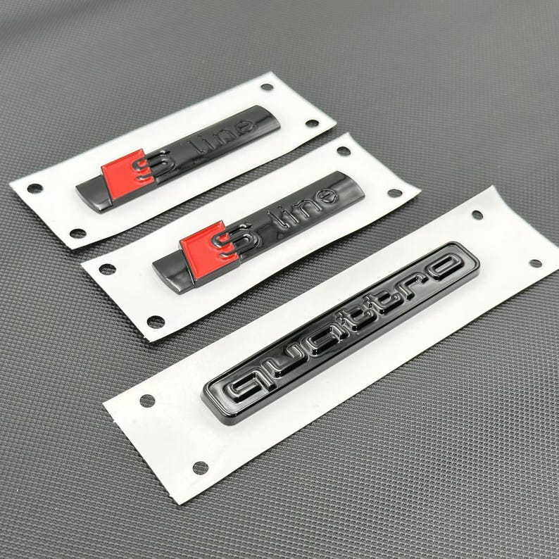 3pcs Gloss Black Audi Rear Trunk Quattro S-LINE Side Fender Emblem ...