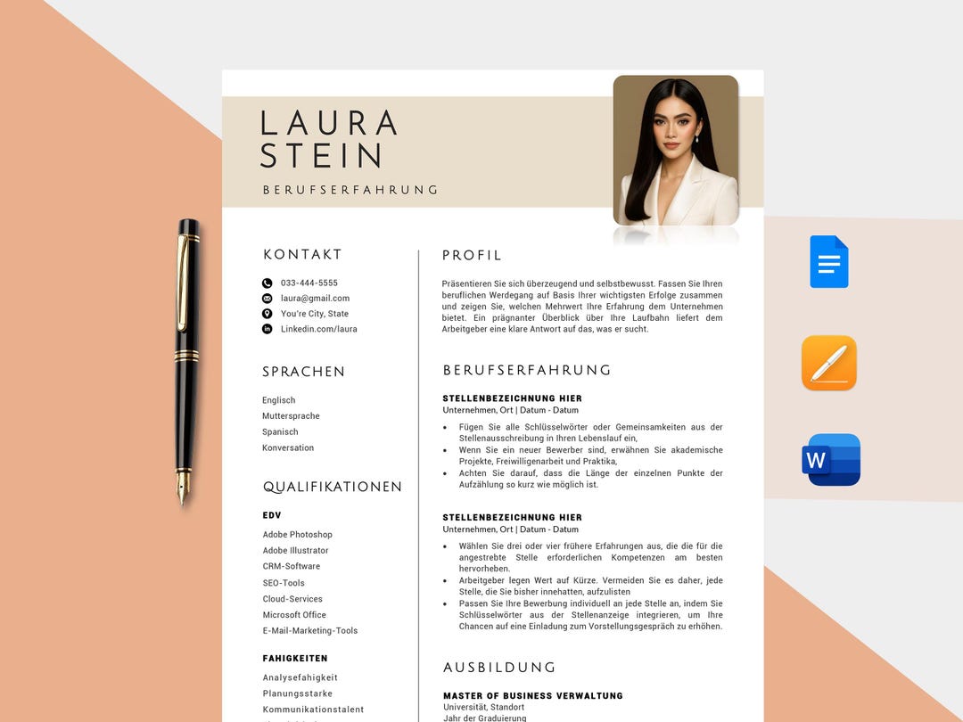 Executive German Resume Template | ATS Lebenslauf Deutsch ...