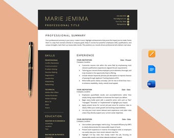 Professional Resume Template, Modern CV, Cover Letter (Digital Download)