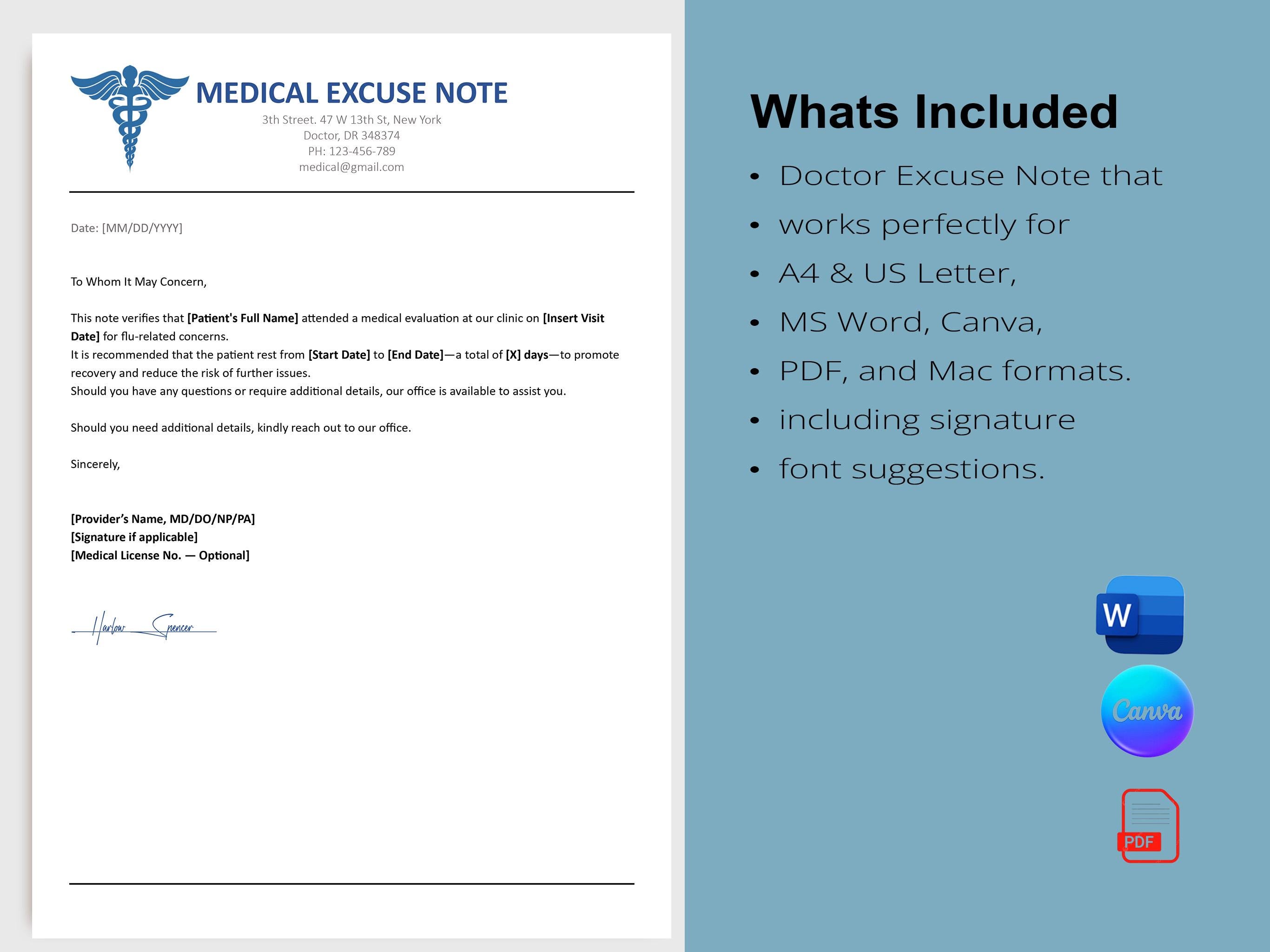 Editable Doctor Excuse Note Template (canva, Word, PDF) - Etsy