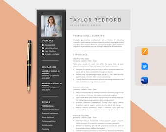 Nurse Resume Template for Word, Modern Nursing CV (Digital Download)