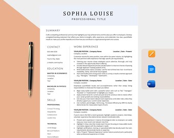 Professional Resume Template, Modern CV Design (Word, Google Docs, Pages)