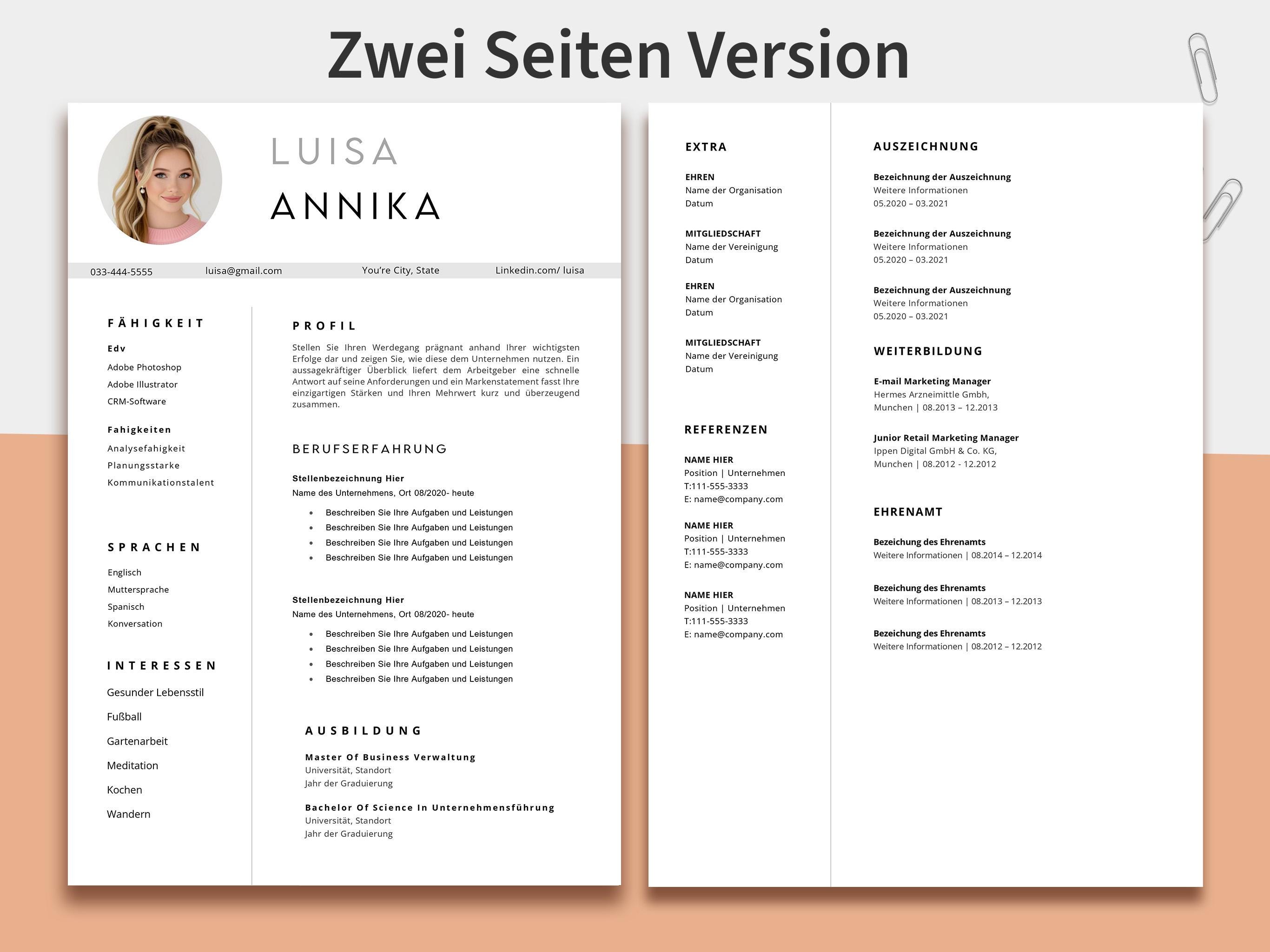 ATS Optimized German Resume Template | Lebenslauf Deutsch | Corporate ...