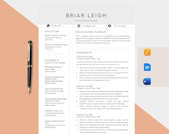 Nurse Resume Template, Cover Letter, Modern RN Design (Digital Download)