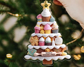 Custom Name Flat Cookie & Cupcake Holiday Tree Ornament 2025, Bakery Christmas Decor for Bakers and Sweet Lovers,2D Flat Onament
