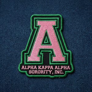 AKA Alpha Kappa Alpha Patch, Letter A Sorority Embroidery Iron On, Pink and Green Greek Badge, AKA Sisterhood Gift, Denim Jacket Decor Art